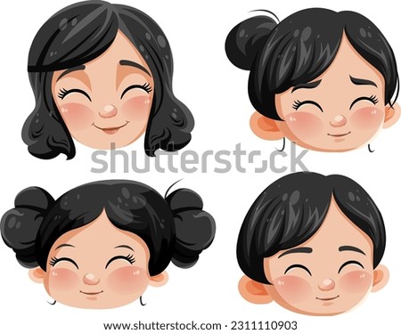 Cute Asian girl cartoon with smile face illustration