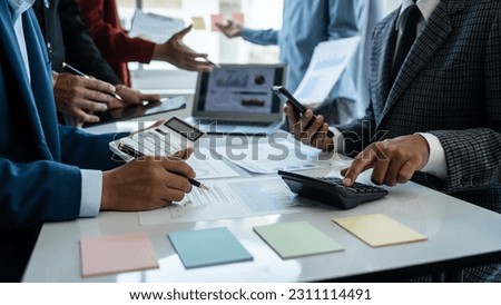 Business people team meeting planning ideas, demographic survey, cash flow, business combination, budgetary control, management audit, amortization, process costing, functional accounting, appraisal Royalty-Free Stock Photo #2311114491