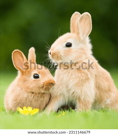 
Two rabbits sitting in the grass.