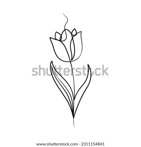 Continuous one line art drawing of beauty tulips flower, Hand drawn single line tulips flowers