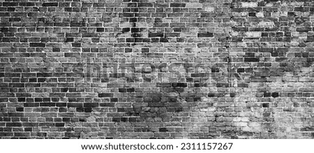 Abstract Black white brick wall texture for pattern background. wide panorama picture.