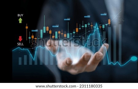 Businessman hold money economic growth, graph money, global economic, trader investor, business financial growth, stock market, Investments funds, price, graph, technology and investment concept