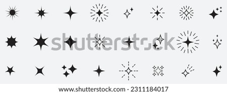 Set stars line art icon. Vector four-pointed star for logo, social media stories.Eps 10