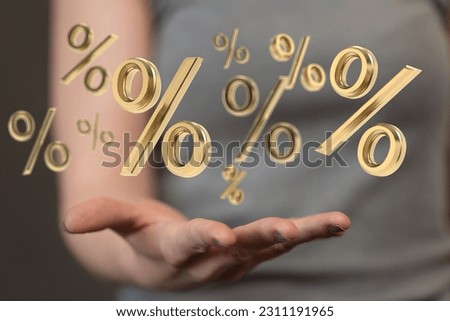 A 3D render of a percentage sign in hand on a blurry background,sales and financial concept