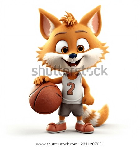 Smiley Face Fox Mascot with Basketball on White Background Royalty-Free Stock Photo #2311207051