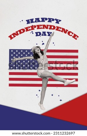 Artwork illustration collage of charming funny usa citizen excited girl marching going holiday fourth July patriotic parade