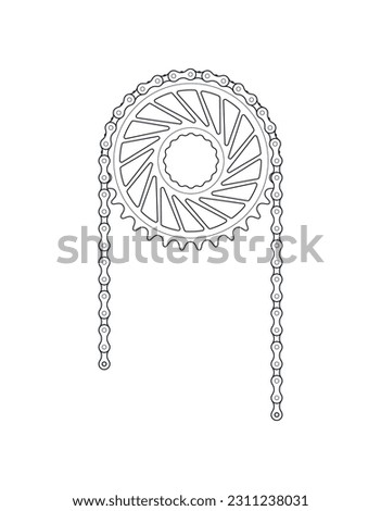 Vector black line bicycle crank with chain. Isolated on white background