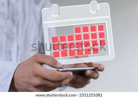 A man holding a phone with a floating 3D-rendered calendar icon