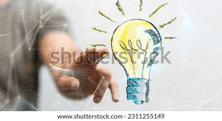 A businessman hand showing a 3D rendering of a lamp with connection interface