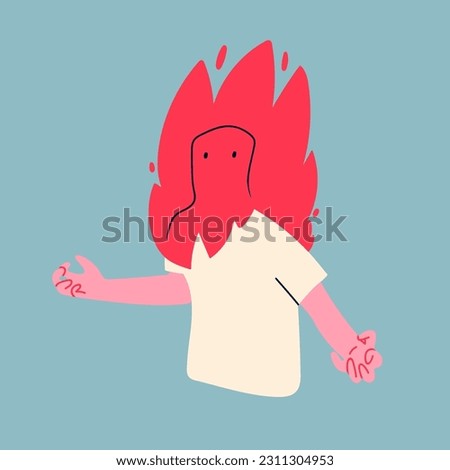 Mad, angry person with burning head. Cartoon style character. Hand drawn Vector isolated illustration. Bad mood, stress, rage, anger, burnout, headache, panic, overworking concept Royalty-Free Stock Photo #2311304953