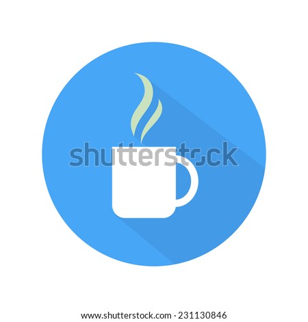 Coffee icon cup on blue and white background. Flat style