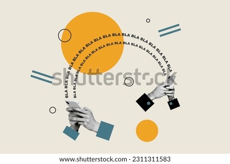 Artwork design collage picture of two person communicate send not interesting information chatterbox isolated on painting background Royalty-Free Stock Photo #2311311583