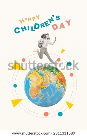 Collage picture of happy smiling little lady celebrating global children day isolated painting background
