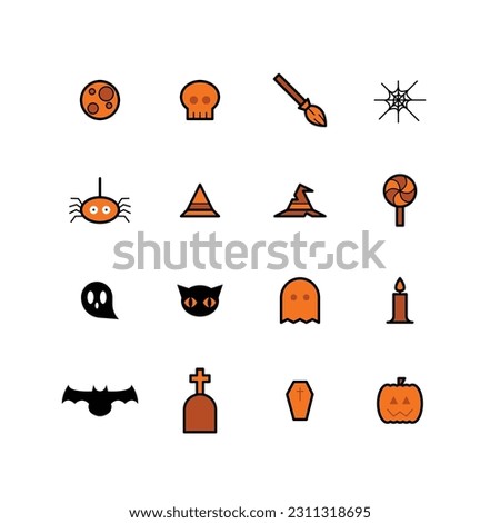 Set of Halloween Vector for Flat Icon with black and orange color