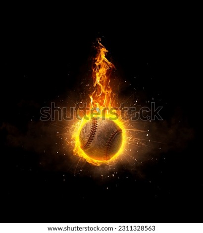 Baseball ball, on fire on black background