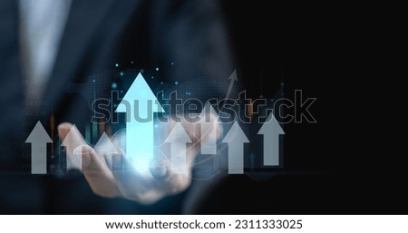 Businessman hold finance economic growth, graph money, global economic, trader investor, business financial growth, stock market, Investments funds, price, graph, technology and investment 