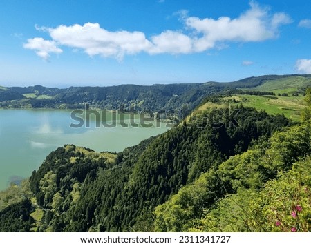 Aerial view of the Beautiful Furnas Lake "Lagoa das Furnas" in São Miguel Island - Azores - Portugal