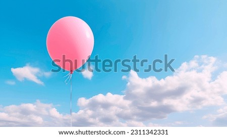Light pink balloon in blue summer sunny sky. Festive beautiful nature landscape. Hope happiness symbol concept photo Royalty-Free Stock Photo #2311342331