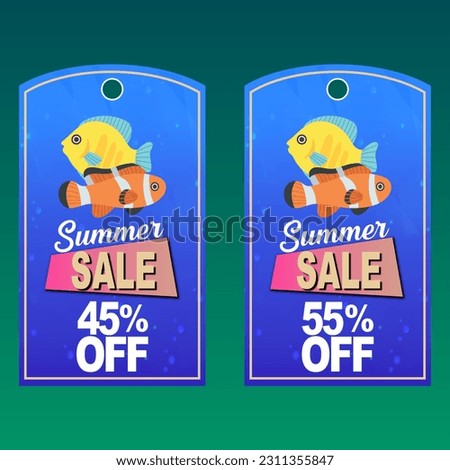 vector of labels of a beach, summer sale, template for fish stores