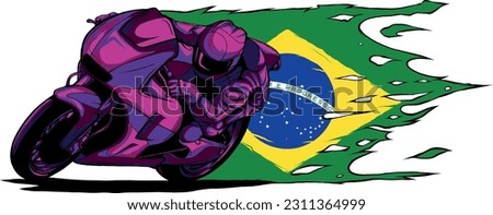 vector illustration of Man on a motorbike with brazil flag