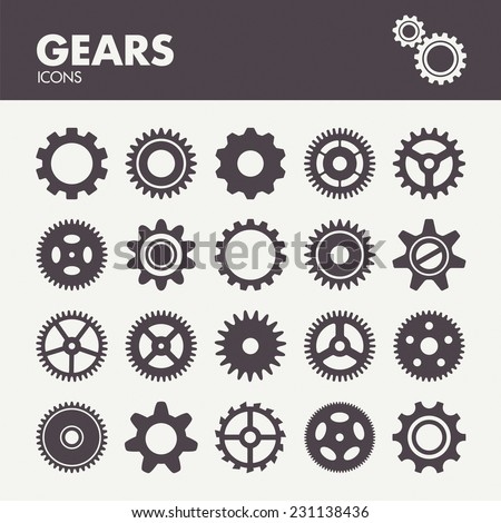 Gears and cogs. Icons set in vector Royalty-Free Stock Photo #231138436