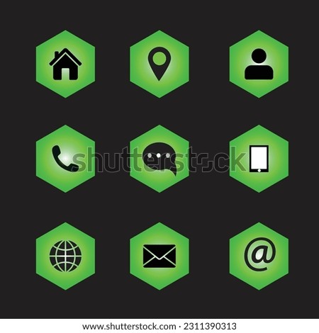 Green color contact us icon set. Web, call, phone, message, address, website, location icon flat pack. Easy to change color and size. Flat icon set collection.