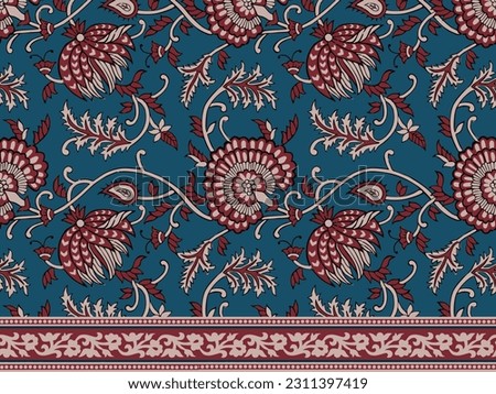 INDIAN FLORAL BLOCK PRINT WITH BORDER SEAMLESS PATTERN VECTOR ILLUSTRATION Royalty-Free Stock Photo #2311397419