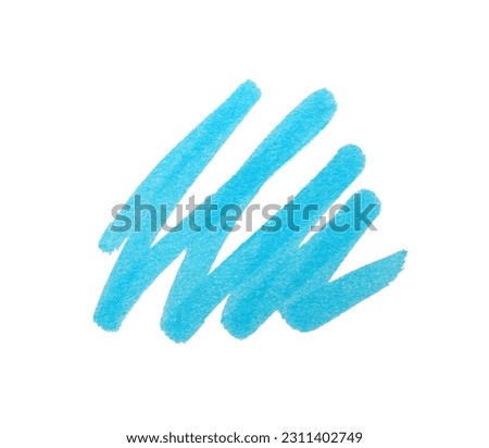 Stroke drawn with light blue marker isolated on white, top view Royalty-Free Stock Photo #2311402749