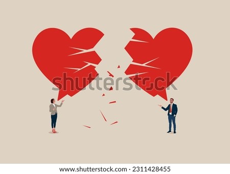 End of relationship. Symbol of misunderstanding, love problems, miscommunication, argument. End of family life. Vector illustration in flat style. Royalty-Free Stock Photo #2311428455