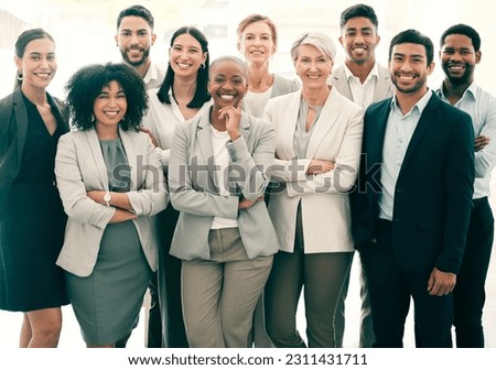 Group, diversity and portrait of team in business together with arms crossed at work, company teamwork and collaboration in the workplace. People, face and happy working in professional office Royalty-Free Stock Photo #2311431711