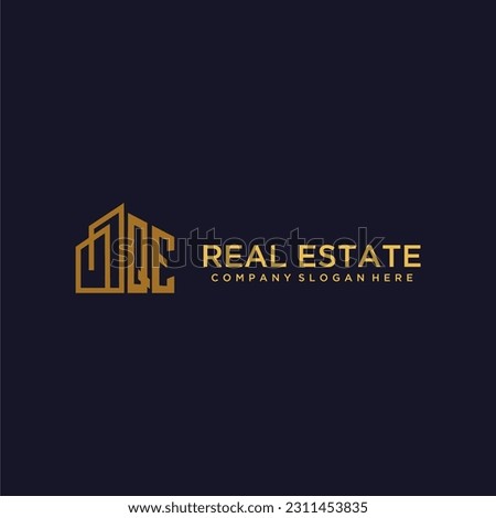 QE initial monogram logo for real estate with building style