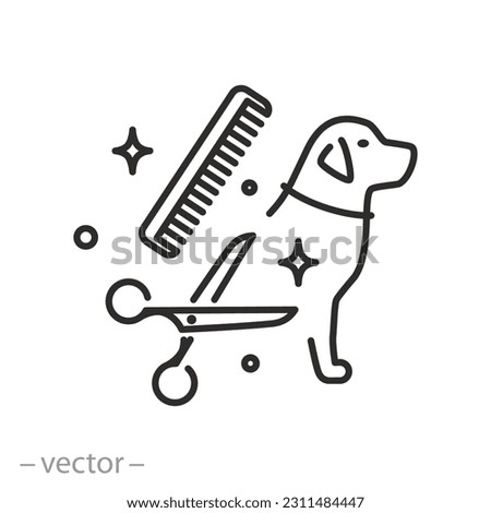 pet grooming salon icon, animal grooming, scissors with comb dog, groomer service, thin line symbol - editable stroke vector illustration
