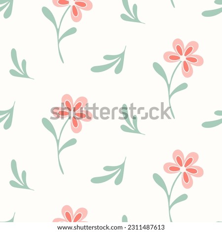 Seamless pattern of hand drawn of wild doodle flowers on isolated background. Design for mother’s day, Easter, springtime and summertime celebration, scrapbooking, textile, home decor, paper craft.
