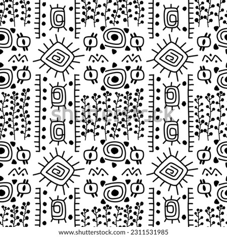 Doodle abstract ethnic pattern. tribal seamless pattern .illustration.Hand Drawn Seamless Pattern With Doodle Clipart Images