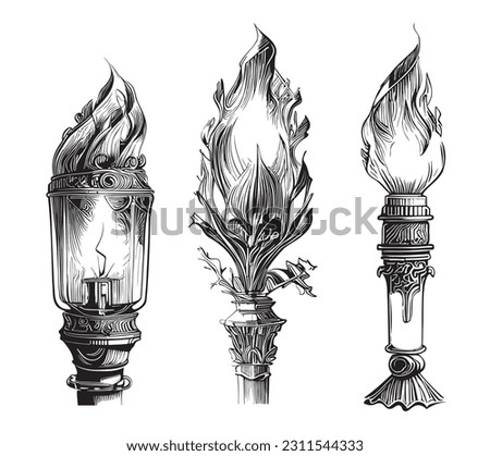 Set of torches sketch hand drawn in doodle style illustration
