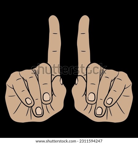 Two human hands with pointing up index fingers. Gesturing. Cartoon style. On black background.