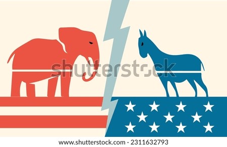 democrat donkey versus republican elephant political illustration