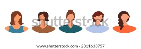 Collection of different female avatars without a face. User icons with various women. Modern vector illustration
