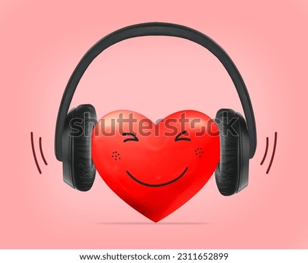 Heart wearing headphones. music love concept
