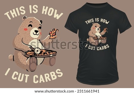 Bunny eating pizza with a funny quote This is how I cut carbs. Vector illustration for tshirt, hoodie, website, print, application, logo, clip art, poster and print on demand merchandise.