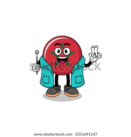 Illustration of morocco flag mascot as a dentist , character design