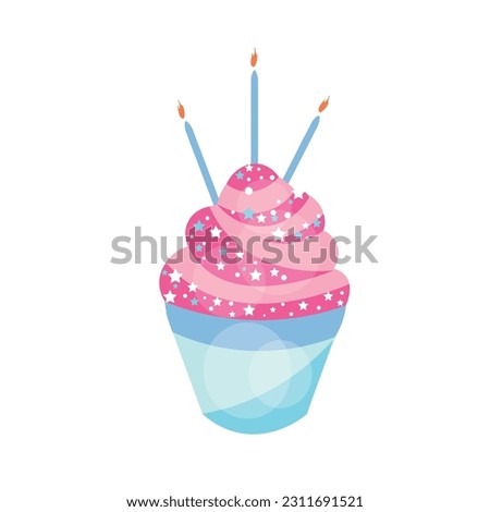 Birthday cupcake with candles on white background
