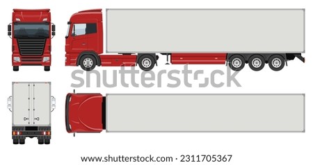 Semi trailer truck vector template with simple colors without gradients and effects. View from side, front, back, and top Royalty-Free Stock Photo #2311705367