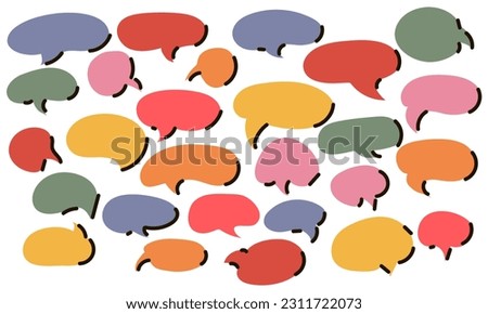 A set of speech bubbles of different colors and shapes with a black glare. A set of balloons for inscriptions. A set of flat lamps in the style of dialogue, conversation, used in cartoons and comics