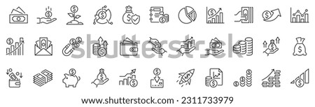 Set of line icon related to income, salary, money, business. Outline icon collection. Editable stroke. Vector illustration Royalty-Free Stock Photo #2311733979