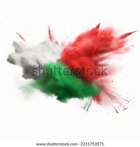 colorful italian tricolore flag red white green color holi paint powder explosion on isolated background. italy europe celebration. High quality photo Royalty-Free Stock Photo #2311753571