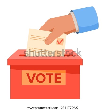 Hand voting ballot box icon.Hand putting paper in the ballot box.Vote line icon.Voting concept. Isolated on white background.Outline vector illustration. Election and democracy. Royalty-Free Stock Photo #2311772929