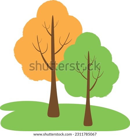 Vector illustration with three two with colourful leaves in autumn park in cartoon style