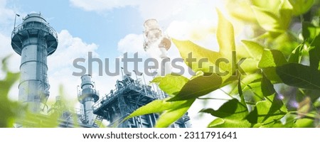 Green Industry Eco Power Factory Good environment ozone air low carbon footprint wide for banner. Royalty-Free Stock Photo #2311791641