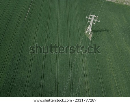 high voltage pole in a green field